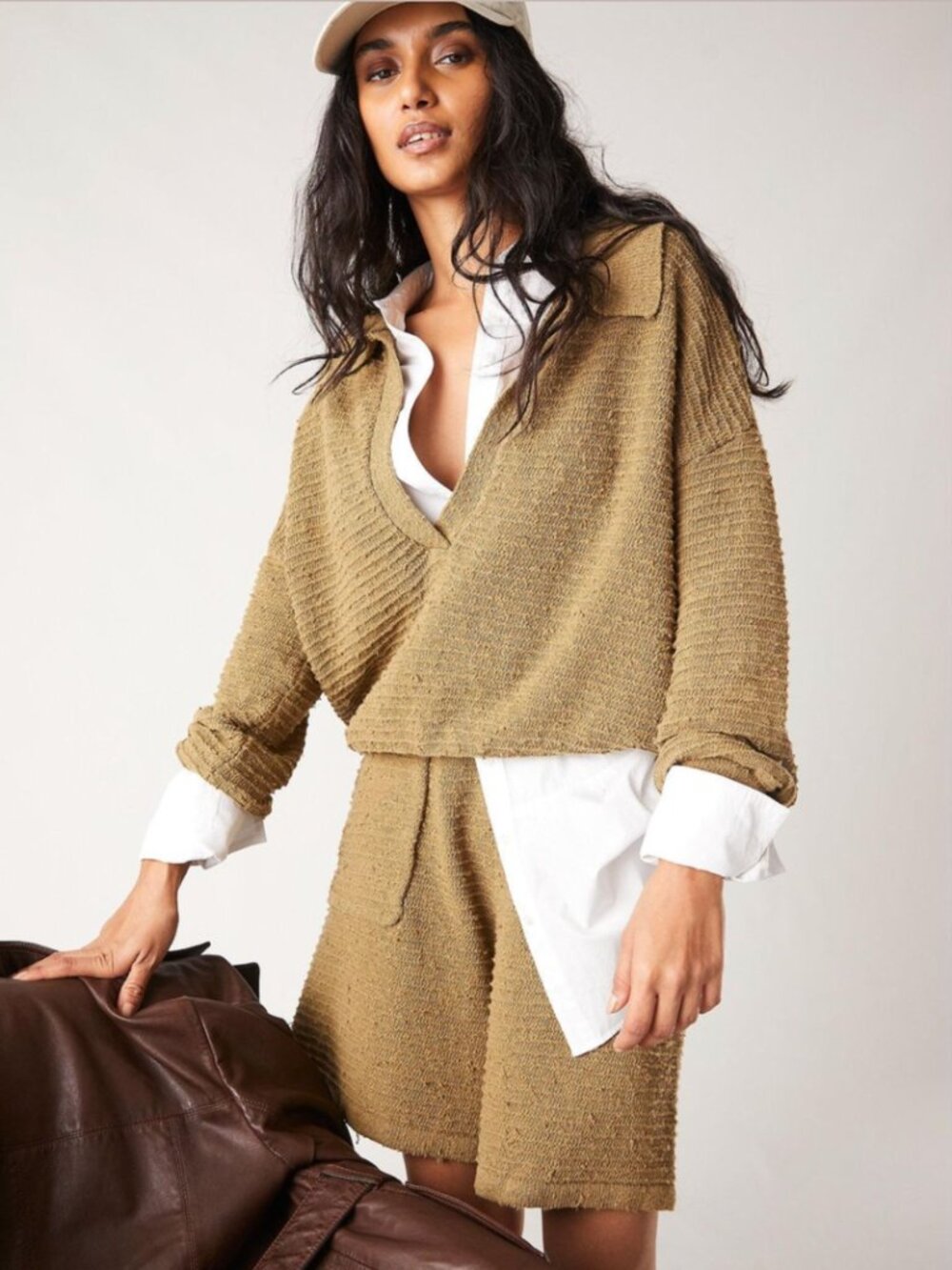 Free People FP Beach - Carter Longline Sweater Knit Shorts | XS | Winter Wheat